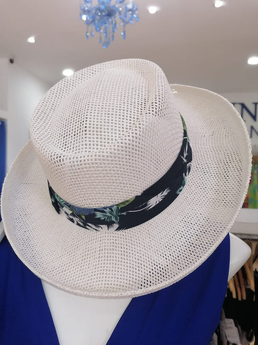 Sombrero de Verano Blanco Cinta Azul Verde