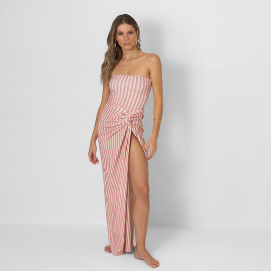 Salida de baño ACQUA DE LUXE Cristalle Long Sarong Pink Stripes