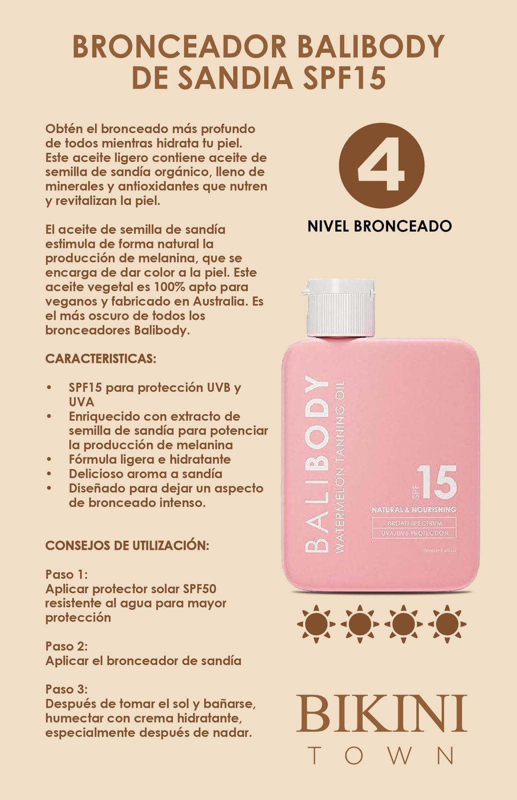Bronceador BALIBODY de Sandia SPF15