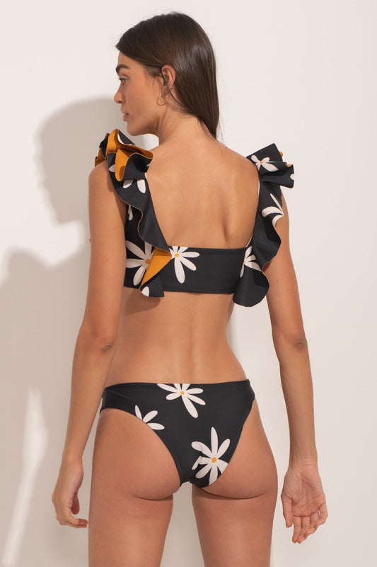 Top Ruffle Con bolero en los hombros Estampado de flores Materiales: 82% Polyester 18% Elastane TOP ruffle ANCORA - The Traveler Soul Black | Bikini Town