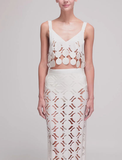 Set Top, ANCORA Laser Skirt -Bora Ivory