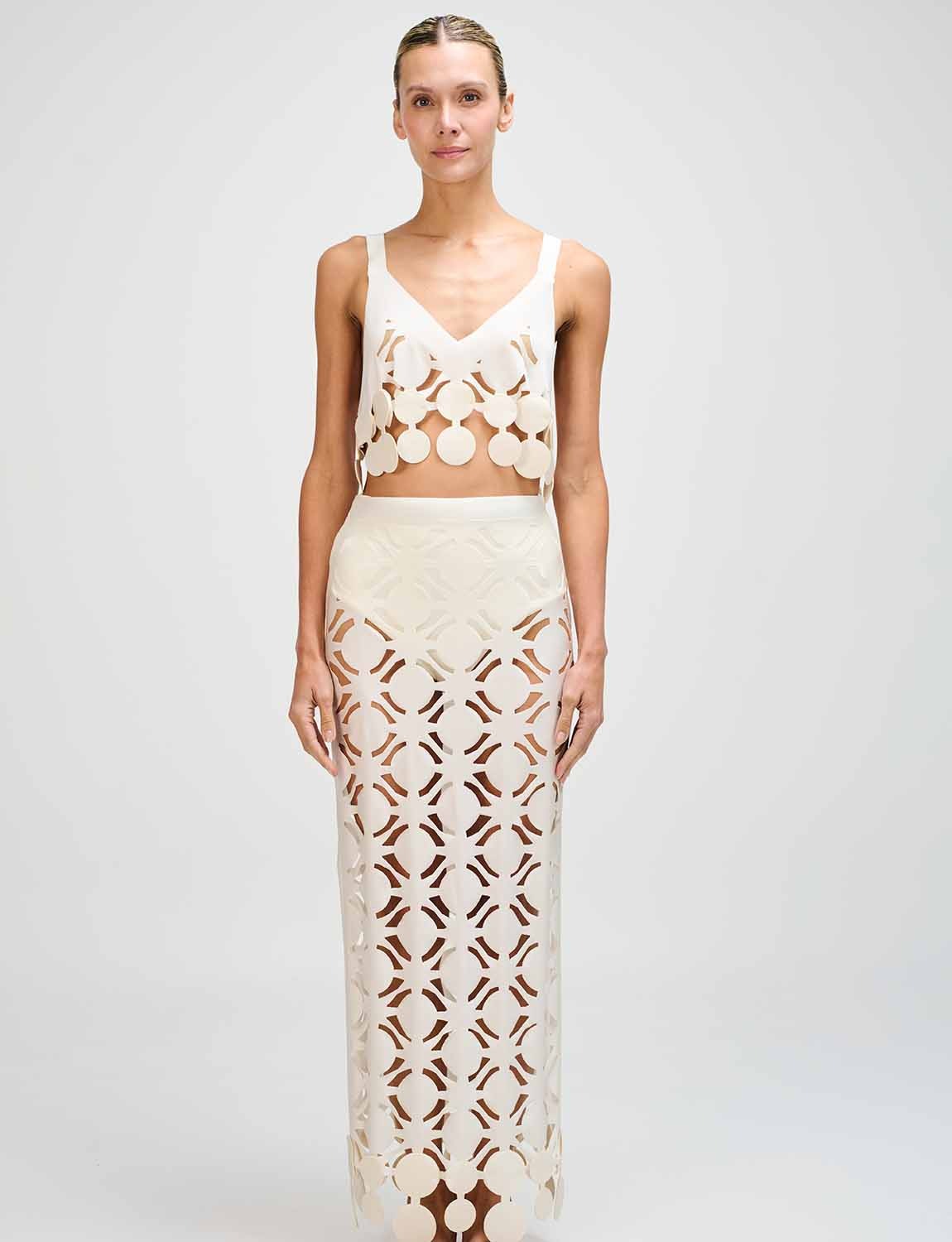 Set Top, ANCORA Laser Skirt -Bora Ivory