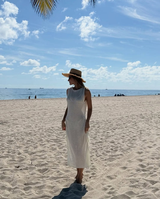 ACQUA DE LUXE Zahara Crochet Ivory Maxi Dress