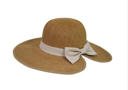 Sombrero mediano Forma: Ondeado Color camel Detalle listón y moño Duradero y plegable Protección solar UPF 50+ Sombrero de verano - Trenzado CAMEL | Bikini Town